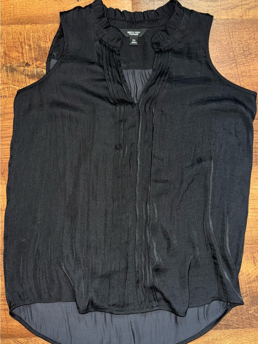 Vera Wang Black Sleeveless Ruffled Neck Blouse